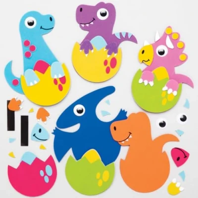 Image of Baker Ross AT727 Dinosaur Egg Mix &amp; Match Magnet Kits Pack of 8, for Kids Arts and Crafts Projects