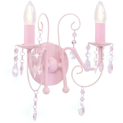 Image of vidaXL Wall Lamp with Beads Pink 2 x E14 Bulbs