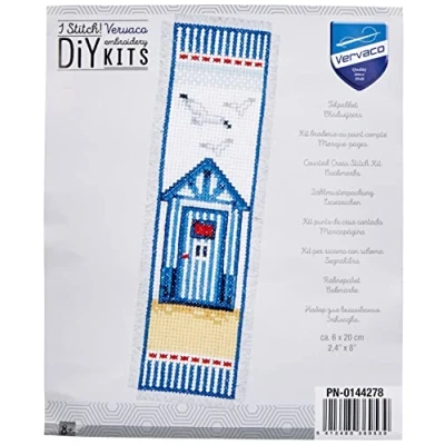 Image of Vervaco Bookmark Beach Hut Counted Cross Stitch Kit, Multi Colour