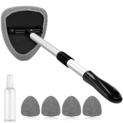 Image of AstroAI Car Windscreen Cleaner, 4 Reusable and Washable Microfiber Pads, Windshield Cleaning Wand Tool with Telescopic Extendable Handle Auto Inside Glass Wiper Kit, Grey