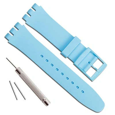 Image of Replacement Waterproof Silicone Rubber Watch Strap Band for Swatch (17mm 19mm 20mm) (19mm, Light Blue)