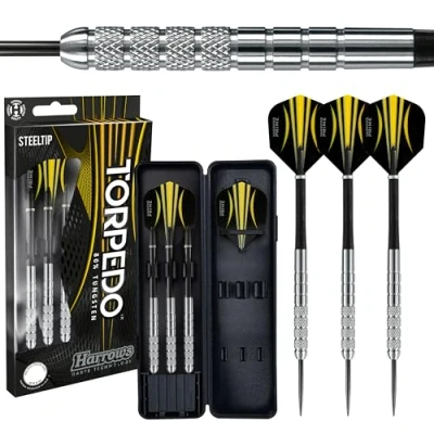 Image of Harrows Torpedo Darts, 80% Tungsten Steel Tip Dart Set 21g, 22g, 23g, 24g, 25g, 26g &amp; 27g Includes Nylon Shafts, Marathon Flights Darts Travel Case.