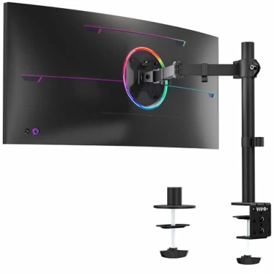 Image of VIVO Single Monitor Arm Desk Mount, Holds Screens up to 32 inch Regular and 38 Ultrawide, Fully Adjustable STAND with C Clamp Grommet Base, VESA 75x75mm or 100x100mm, Black, V001
