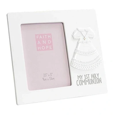 Image of Widdle Celebrations White Resin 3.5&#039;x 4&#039; Photo Frame with Dress Icon First Holy Communion