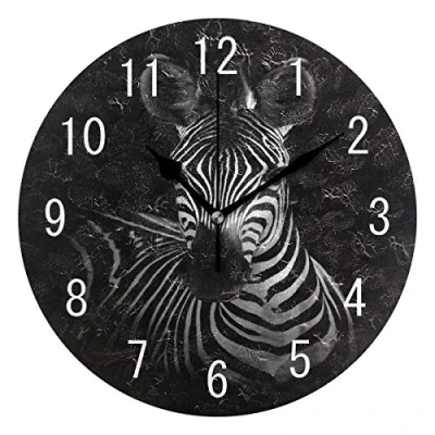 Image of Use7 Home Decor Zebra Black Round Acrylic Wall Clock Non Ticking Silent Art for Living Room Kitchen Bedroom
