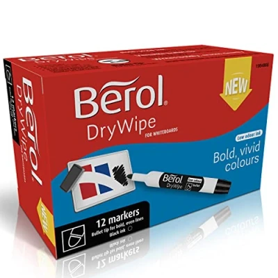 Image of Berol Dry Wipe Whiteboard Marker Pens Bullet Tip Black Ink 12 Count