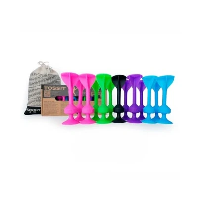 Image of TOSSIT Game Set Indoor, Outdoor Suction Cup Throwing Party Family Pack, 4 colors Pink Light Blue Purple Green Portable Fun that sucks!