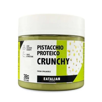Image of EATALIAN by AMZ BETTER Spreadable Crunchy Pistachio Protein Cream 200 grams, with Grains of Pistachio, Paste, Sweet taste, Ideal on bread and for filling cakes, Made in Italy