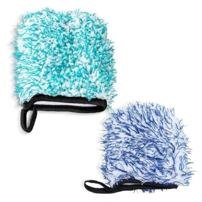 Image of INBOLM Microfibre Wheel Mitt 2PCS Car Wash Efficient Soft Compatible with Premium Drying Towel Ideal Cleaning Kit