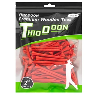 Image of THIODOON Golf Tees 54mm Less Friction Wooden Training for Golfer Professional Natural Wood Bulk 100 Count Golfing Red