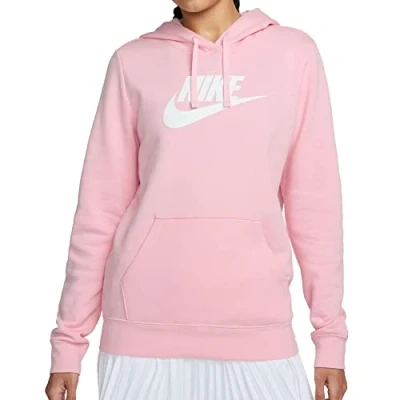 Image of NIKE W NSW Club FLC GX STD PO HDY, Med Soft Pink/White, XS