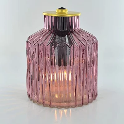 Image of Moroccan Style Pink Glass LED Lantern, table lamp, battery operated, cordless