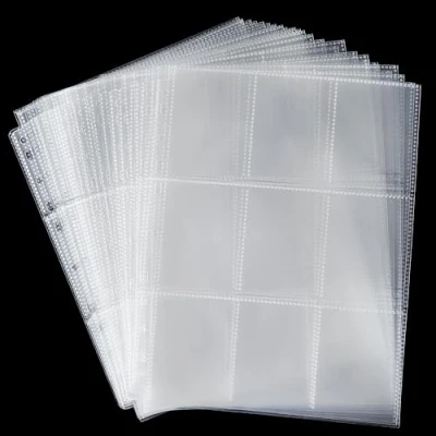Image of 540 Pockets Trading Card Sleeves, 30 Sheets Double Side 9 Pocket 11 Holes Sleeves Binder Fit 3 Ring for Game Sports Cards OS22030