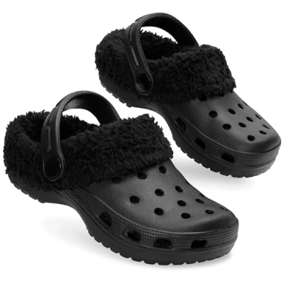 Image of CityComfort Girls Winter Clogs Fleece Lining &amp; Removable Charms, Kids Teens Garden Shoes Slip On with Strap (Black, 13 UK)