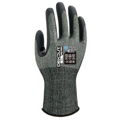 Image of Wondergrip Dexcut WG 1885 Safety Gloves Single Nitrile Coating Cut Level C/ANSI A3 Heat Resistant Touchscreen Compatible High Grip &amp; Reinforced Thumb Crotch Green Medium