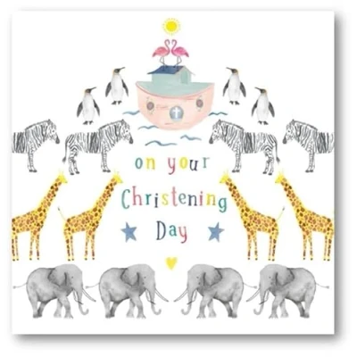 Image of Woodmansterne Christening Congratulations Card for Boys/Girls Noah&#039;s Ark Watercolour Animals Eco Friendly and Recyclable