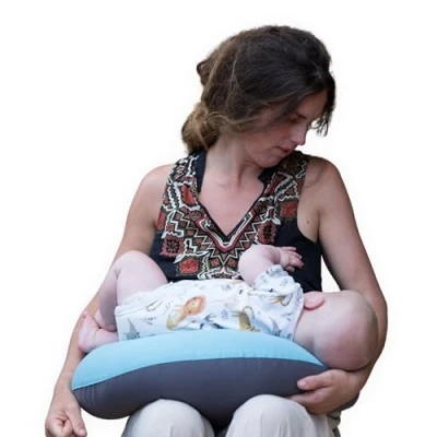 Image of Hippychick Nursing Pillow Comfortable Breastfeeding Pillows For Babies 100% Cotton Maternity Cover Removable &amp; Washable Post Pregnancy Gifts Charcoal and Reef Blue