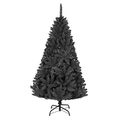 Image of SHATCHI Bushy Imperial Pine Artificial Deluxe Christmas Tree Hinged Branches Pencil Point Tips with Metal Stand Xmas Home Decorations, PVC, Black, 12Ft/360CM