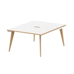 Image of Oslo 1200mm B2B 2 Person Desk White Top Natural Wood Edge Frame