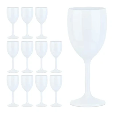 Image of Relaxdays, Plastic Wine Glasses, Set of 12, Shatterproof, BPA Free, 250 ml, Reusable, Cups for Camping &amp; Parties, White