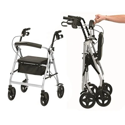 Image of Ultra Lightweight Folding rollator Wheeled Walker Walking Frame with Brakes, seat and Bag (Silver 15cm Wheels)