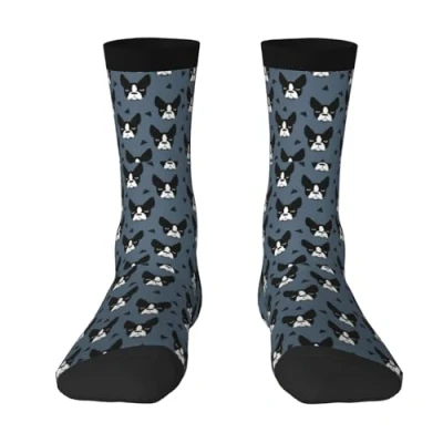 Image of Crew Socks, Compression Socks Casual Novelty Sports 40CM Long For Unisex Boston Terriers Dog Head