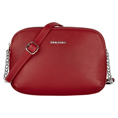 Image of David Jones Women&#039;s Small Crossbody Bag Ladies Zipper Multi Pockets Shoulder PU Leather Messenger Handbag Classic Elegant City Saddle Work Travel Casual Everyday Purse Red