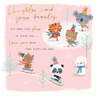 Image of Cards Hallmark Daughter and Family Christmas Greeting, Featuring Cute Animal Illustrations