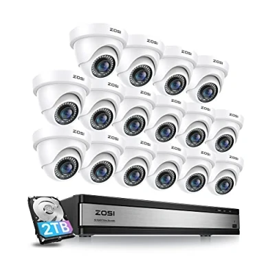 Image of ZOSI H.265+ 1080p 16 Channel Security Camera System,16 CCTV DVR with Hard Drive 2TB and x Indoor Outdoor Dome Camera, 80ft Night Vision, 105 View Angle, Remote Control, Alert Push