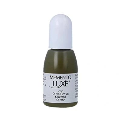 Image of Tsukineko Inker Stamp Ink 15 ml Green, Olive Grove Accessories Reinker for Memento Luxe Pads, 15ml