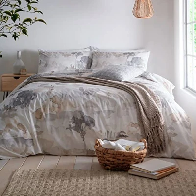 Image of Appletree Loft Edale 100% Cotton Duvet Cover Set Double Bed Size in Linen