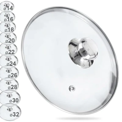 Image of ORION Glass Lid with Stainless Steel Ring for Pot / Pan, 200C Heat Resistant Glass, Diameter 14, 16, 18, 20, 22, 24, 26, 28, 30 cm (26 cm)