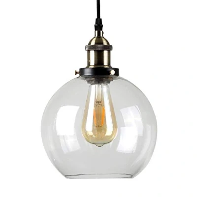 Image of MiniSun Modern Black &amp; Gold Steampunk Effect Ceiling Pendant Clear Glass Globe Light Fitting Complete with a 4w LED Filament Bulb