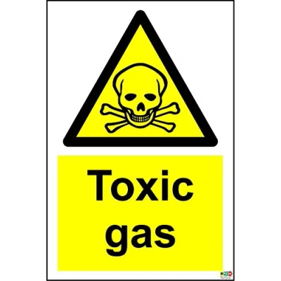 Image of Warning Toxic Gas Safety Sign Self Adhesive Sticker 300mm x 200mm