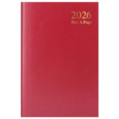 Image of 2026 A5 Day a Page Diary Full Year Hardback Casebound Planner for Home Office School &amp; Work (Burgundy Red)