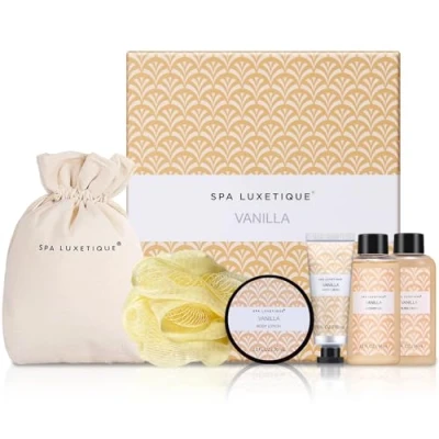 Image of Spa Luxetique Gift Set, 6pcs Vanilla Bath Gifts for Women, Travel Box with Hand Cream, Body Lotion, Shower Gel, Bubble Bath, Mothers Day Gifts, Christmas Her