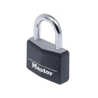 Image of Master Lock 9140EURDBLK Key Padlock in Aluminium with Vinyl Cover, Black, 4 x 5.9 1.3 cm