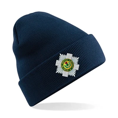 Image of Scots Guards Insignia Mens Premium Embroidered Beanie Hat, Bob Hat British Army Military (Navy)