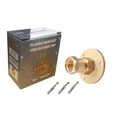 Image of Wärmer System Wallplate PSW Flange Bracket for Outside Tap Universal Adaptor Use with 15mm Copper Pipe or Plastic Through The Wall 1/2 inch BSP Flanged Fitting