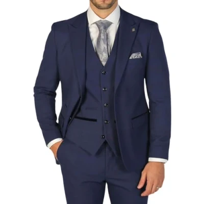 Image of TruClothing Men&#039;s Blazer Navy Blue Checked Tailored Fit Formal Suit Jacket 48
