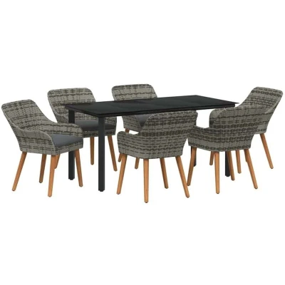 Image of vidaXL 7 Piece Garden Dining Set Grey Poly Rattan