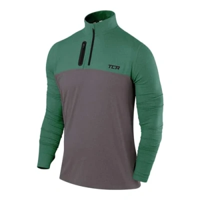 Image of TCA Fusion Gym Tops for Men Training Sports Long Sleeve Running Top Clothes Castlerock Grey/Cadmium Green, S