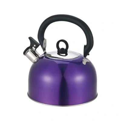 Image of Buckingham 30810 Colour Coated Stainless Steel Camping Whistling Kettle with Heat Resistant Phenolic Handle, Metallic Purple, 2.5 Litre, liters