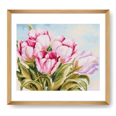 Image of Trimits Large Cross Stitch Kits Counted Embroidery Needlework for Adults Beginners Kids, Christmas Gifts Wall Art (Frame Not Included), 11 Count, Tulip