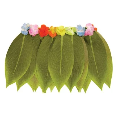 Image of HENBRANDT Hula Leaf Skirt With Flowers Hawaii Fancy Dress