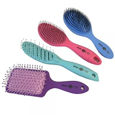 Image of Head Jog Candy Colours Hair Brush Set. Bag Set With 3 Detangling Paddle Brushes &amp; 1 Vent Brush. Includes Storage For Easy Hanging Loop.