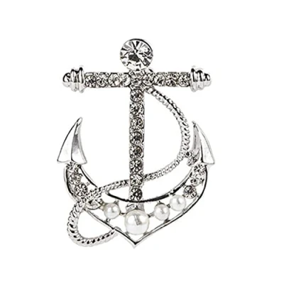 Image of HCMA Naval Rudder Anchor Brooches Pins Rhinestone Suit Shirt Collar Lapel Pin Badge Jewelry Accessories for Men