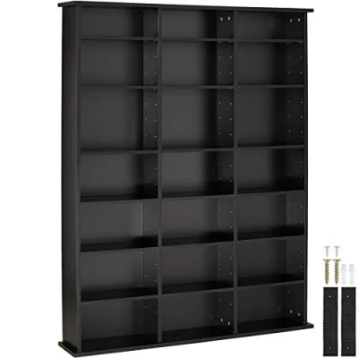 Image of TecTake 800860 CD DVD Bookshelf 18 Height adjustable Shelves Storage Unit Cabinet 105.5 x 19 136.5 cm (Black)