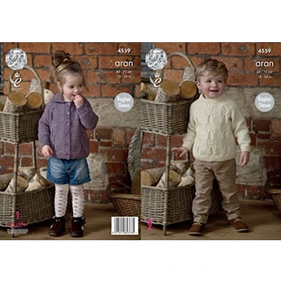 Image of King Cole 4559 Knitting Pattern Childrens Cardigan and Sweater in Fashion Aran
