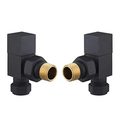 Image of Keenware KRA 169 Lunar Square Towel Rail &amp; Radiator Angle Valves: Black